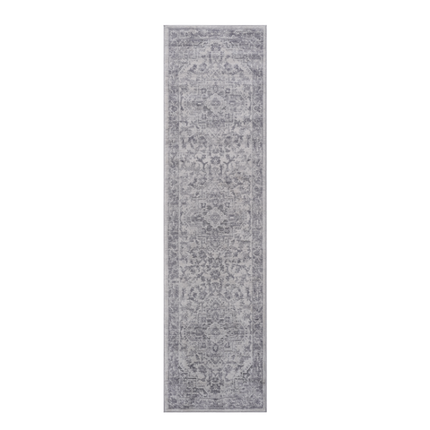 MARFI Collection 2'x8' Silver Oriental Runner Rug - Stain Resistant, Non-Shedding Polyester for Entryway, Hallway, Living Room, Kitchen, Kid & Pet Friendly, Medium Pile, Turkish Made