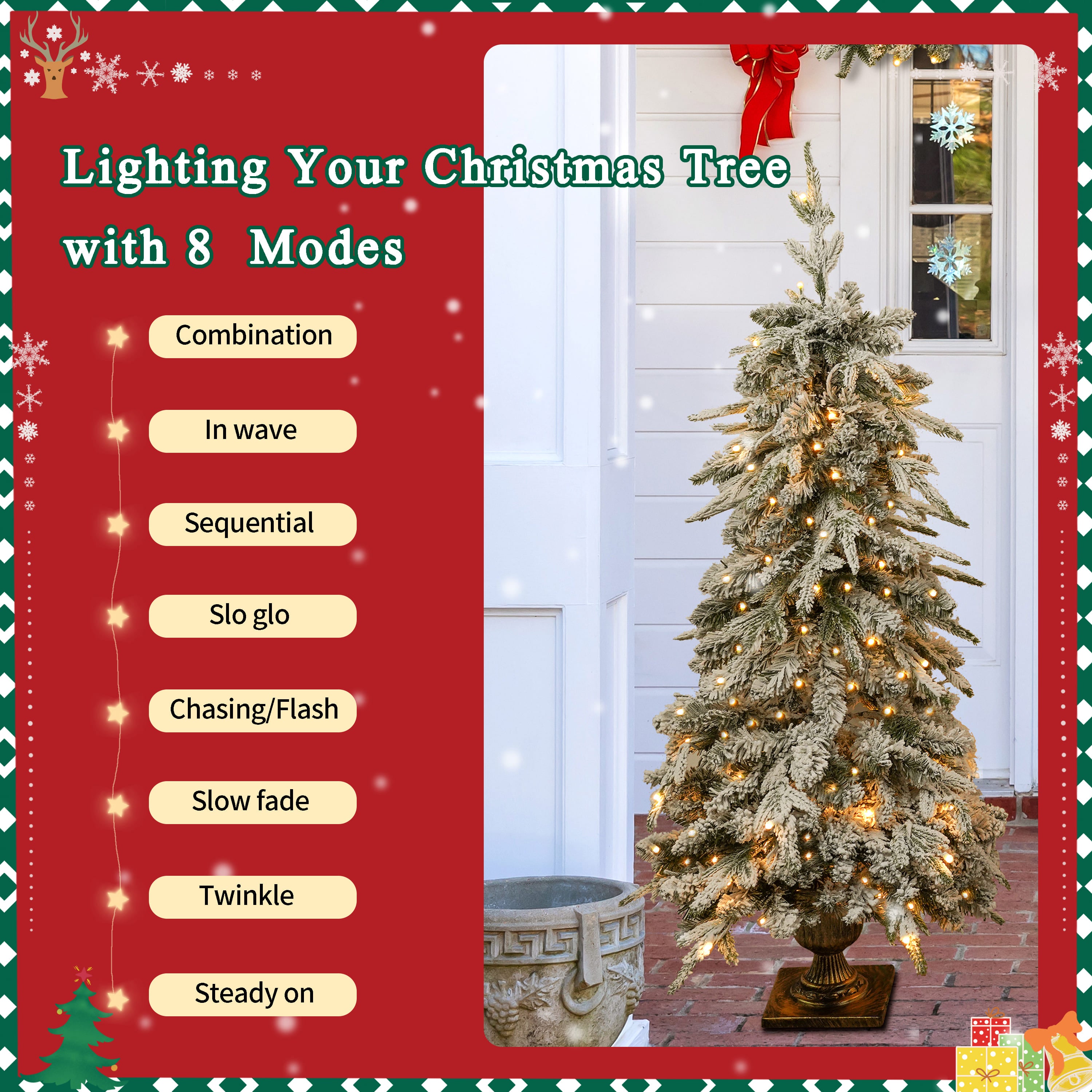 Pre-lit 4-Piece Christmas Tree Set: 4ft Artificial Tree, Wreath, Garland & 2 Entrance Trees with 330 Warm White LED Lights, Lush Green PVC Foliage for Festive Home & Office Decor