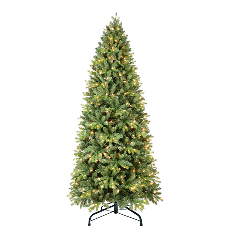 7.5FT Lush Green Christmas Tree: 1599 PVC/PE Tips, 450 Warm White LEDs, Hinged Branches, Metal Stand. Easy Setup Holiday Decor for Home & Indoor Use.