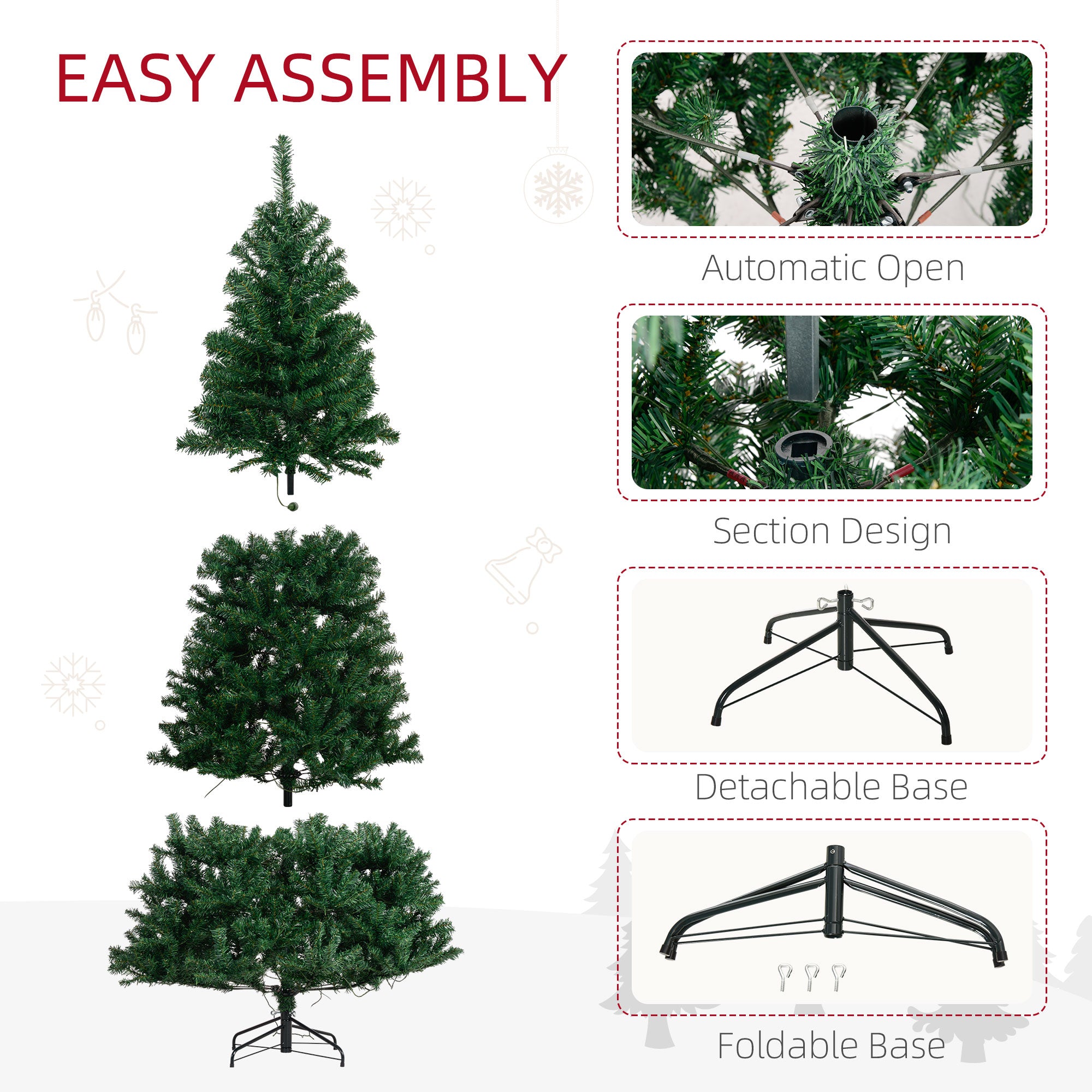 HOMCOM 7.5ft Prelit Douglas Fir Artificial Christmas Tree - Lush Green, 1346 Realistic Tips, 500 Warm White LEDs, Metal Base - Perfect for Home Holiday Decor