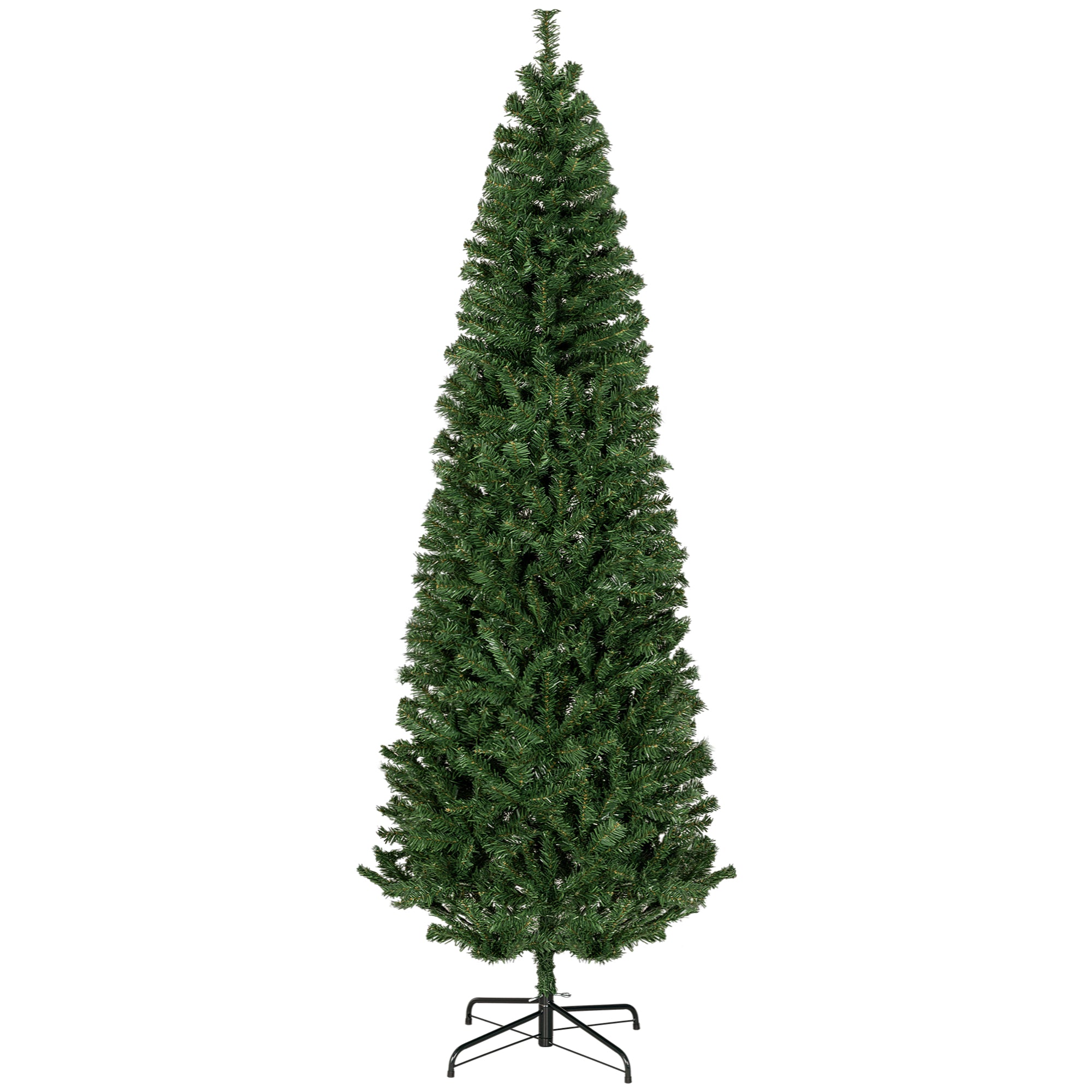 HOMCOM 7ft Slim Pencil Christmas Tree - Unlit Artificial Douglas Fir, Realistic Green Xmas Tree with 818 Tips, Flame Retardant, Easy Assembly &amp; Storage for Home Decor