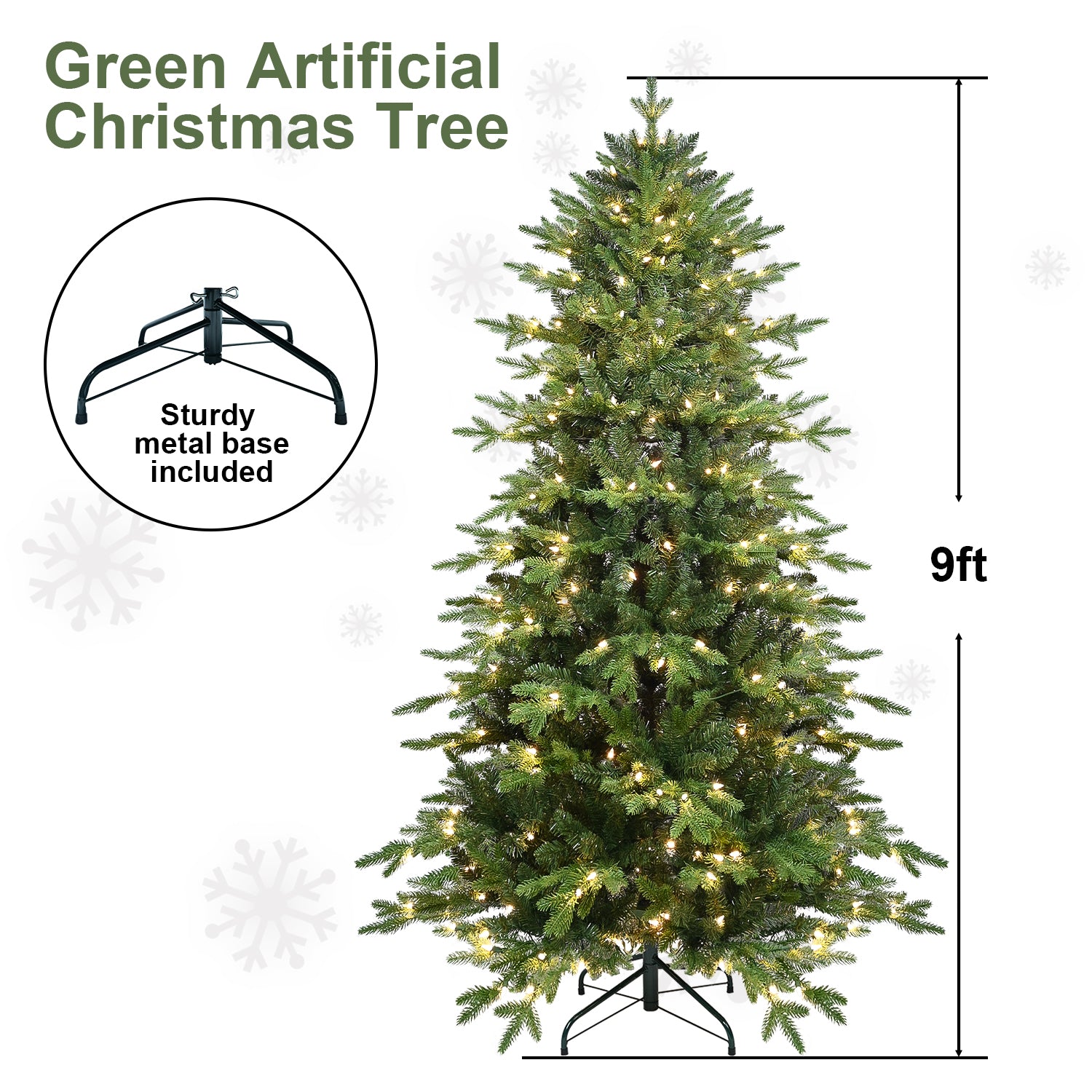 7.5FT Green PVC+PE Christmas Tree: 2856 Realistic Tips, 450 Warm White UL Lights, Hinged Branches, Metal Stand for Festive Home & Holiday Decor