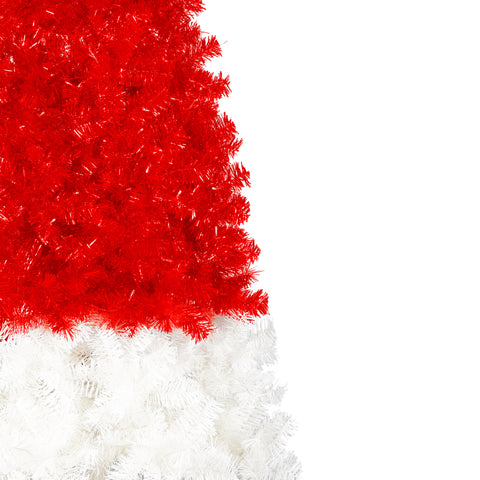 6FT Whimsical Santa Hat Christmas Tree | 1050 PET Tips | Pre-Lit 300 Cold White LEDs | Red & White | Indoor Holiday Decor