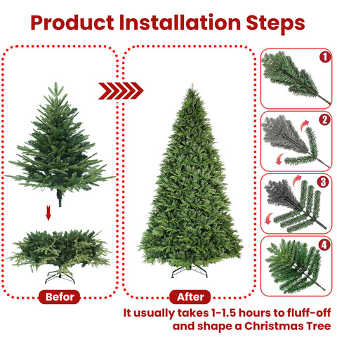 4ft Green Realistic Artificial Christmas Tree - 856 PE/PVC Tips, Hinged Metal Stand for Easy Setup - Lush Holiday Decor for Home &amp; Office