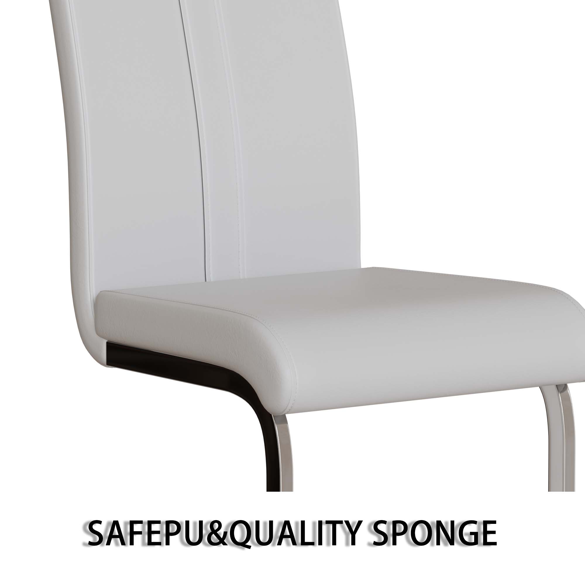 63" Creamy White MDF Dining Table Set for 6-8, Modern Mid-Century Style PU Leather Armless Chairs with Silver Metal Legs, Perfect for Home Kitchen & Dining Room