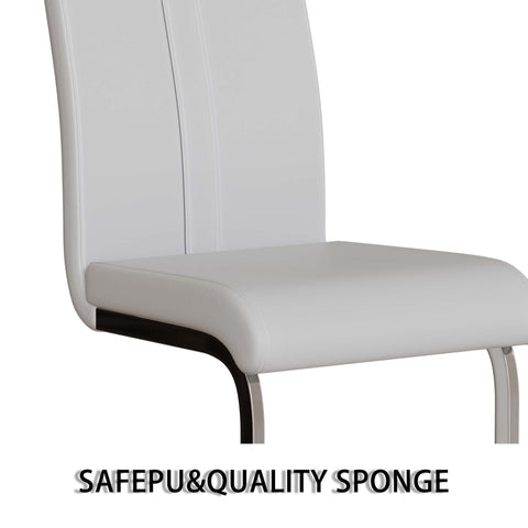 63" Creamy White MDF Dining Table Set for 6-8, Modern Mid-Century Style PU Leather Armless Chairs with Silver Metal Legs, Perfect for Home Kitchen & Dining Room