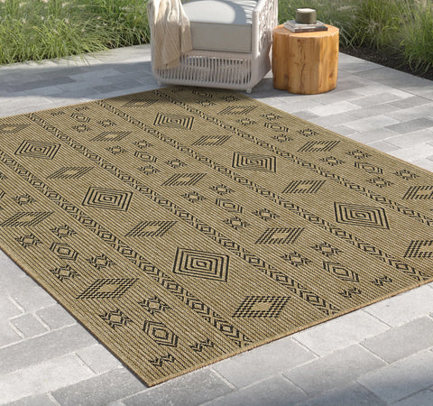 Earth Collection Jute/Black Polypropylene Indoor/Outdoor Area Rug - 7'10" x 10'3" Flatweave, Stain-Resistant, Easy Clean Patio &amp; Entryway Rug