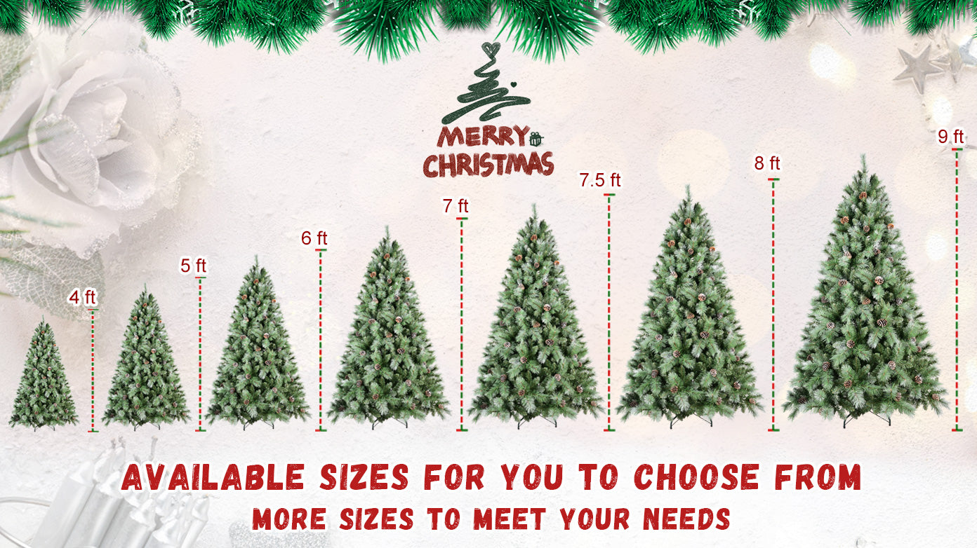 7FT Realistic Full Christmas Tree: 1348 Mixed PVC &amp; Hard Needle Tips, 82 Pine Cones, Hinged Branches for Easy Setup, Sturdy Metal Stand, Lush Green Holiday Decor for Home &amp; Office