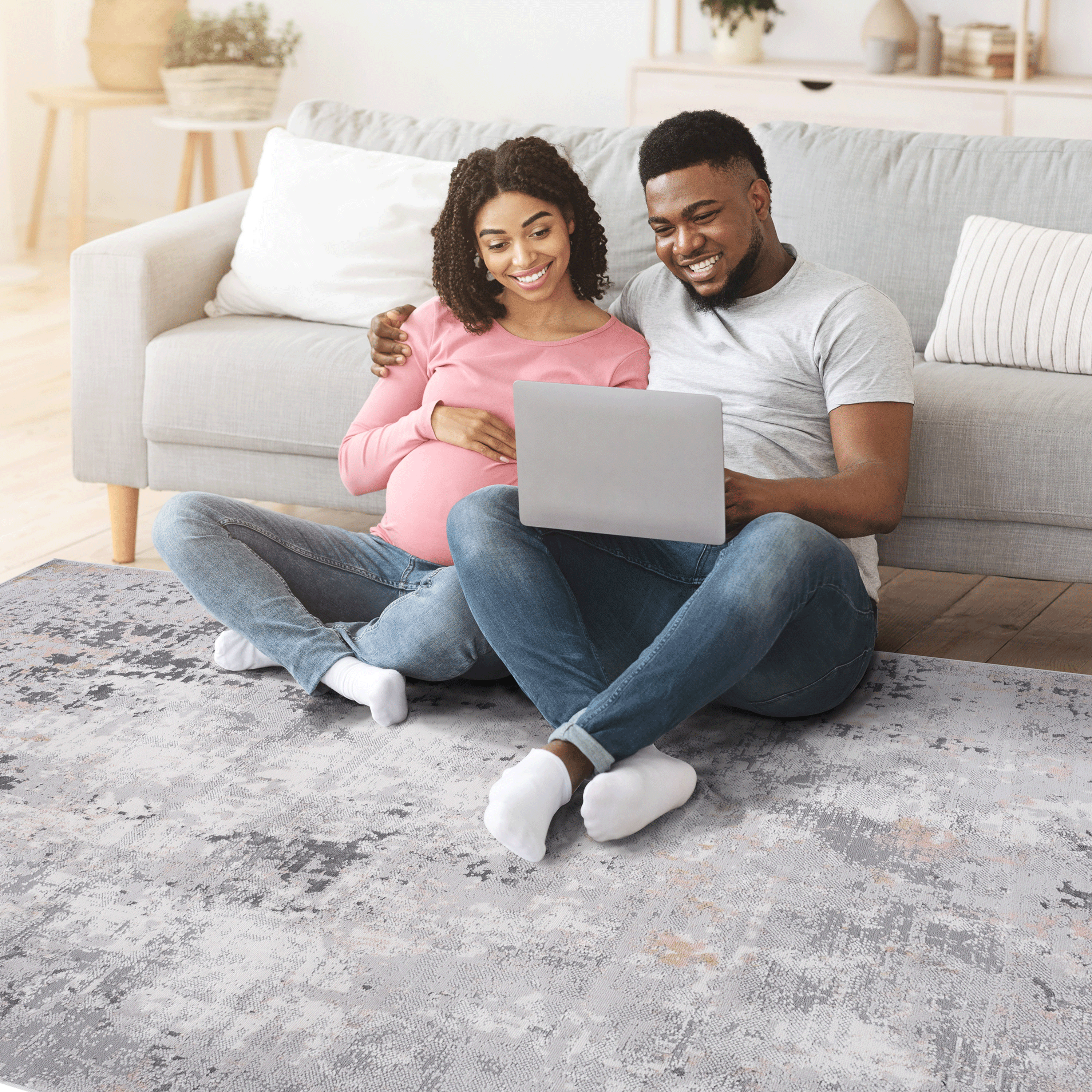 MARFI Collection 5'x7' Grey Multi Abstract Area Rug - Stain-Resistant, Non-Shedding Polyester for Living Room, Bedroom, Entryway, Home Office. Durable, Kid & Pet-Friendly, Medium Pile (0.35"). Turkish Made.