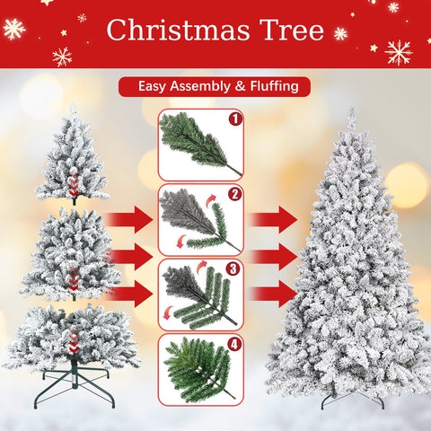 4FT Snow-Kissed Flocked Christmas Tree with 21 Natural Pinecones - Full PVC Artificial Holiday Tree, 366 Branch Tips, Sturdy Metal Stand, Green &amp; White for Indoor Seasonal Decoration