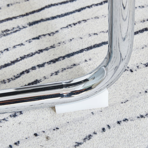 55" Cream-Style White MDF Dining Table Set with 6 Black PU Chairs & Silver Metal Legs - Modern Kitchen Furniture for Family Meals, Seats 6, Durable & Easy Assembly