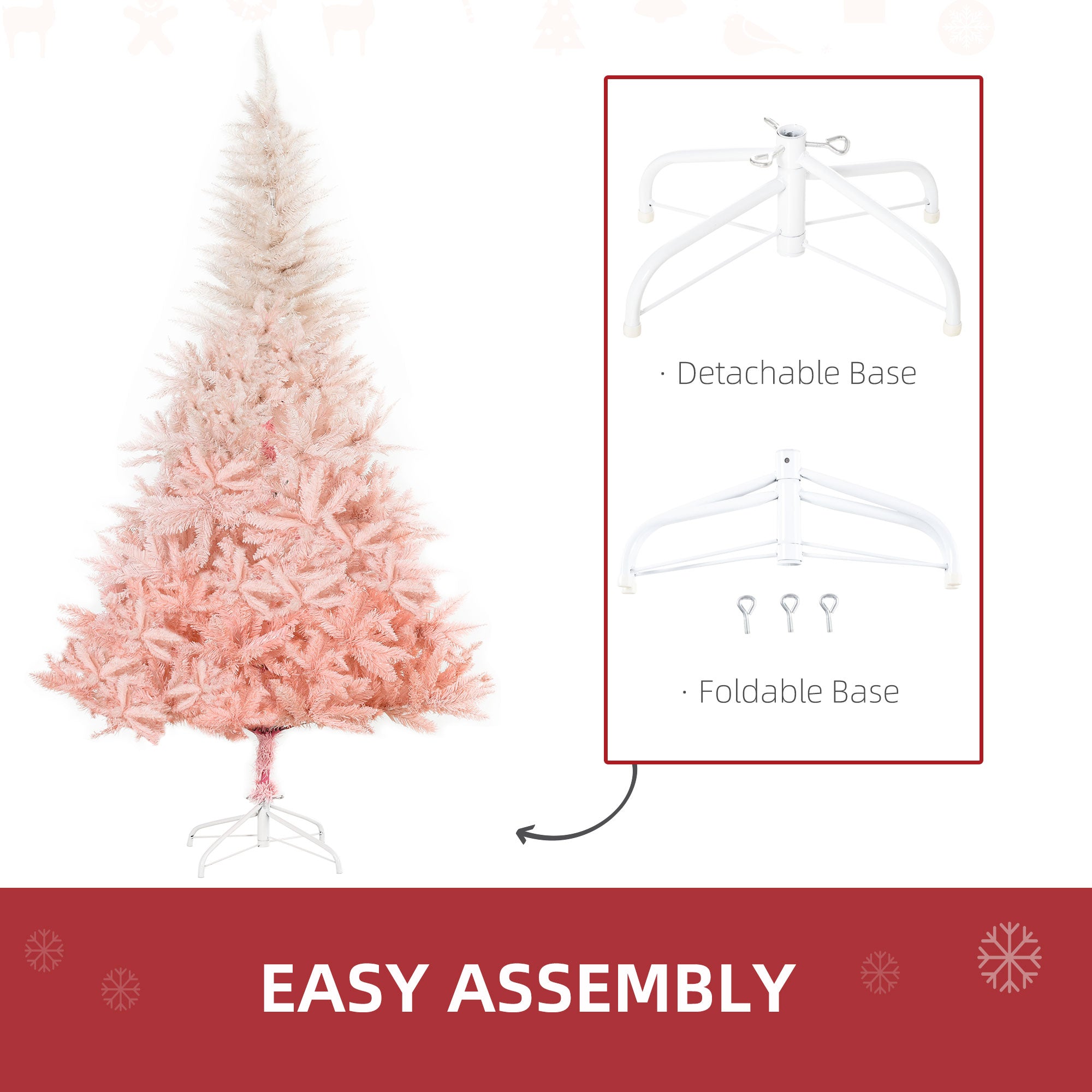 HOMCOM 6ft Pink Spruce Artificial Christmas Tree: 800 Tips, Realistic Branches, Unlit, Flame-Retardant Plastic for Festive Home &amp; Holiday Decor