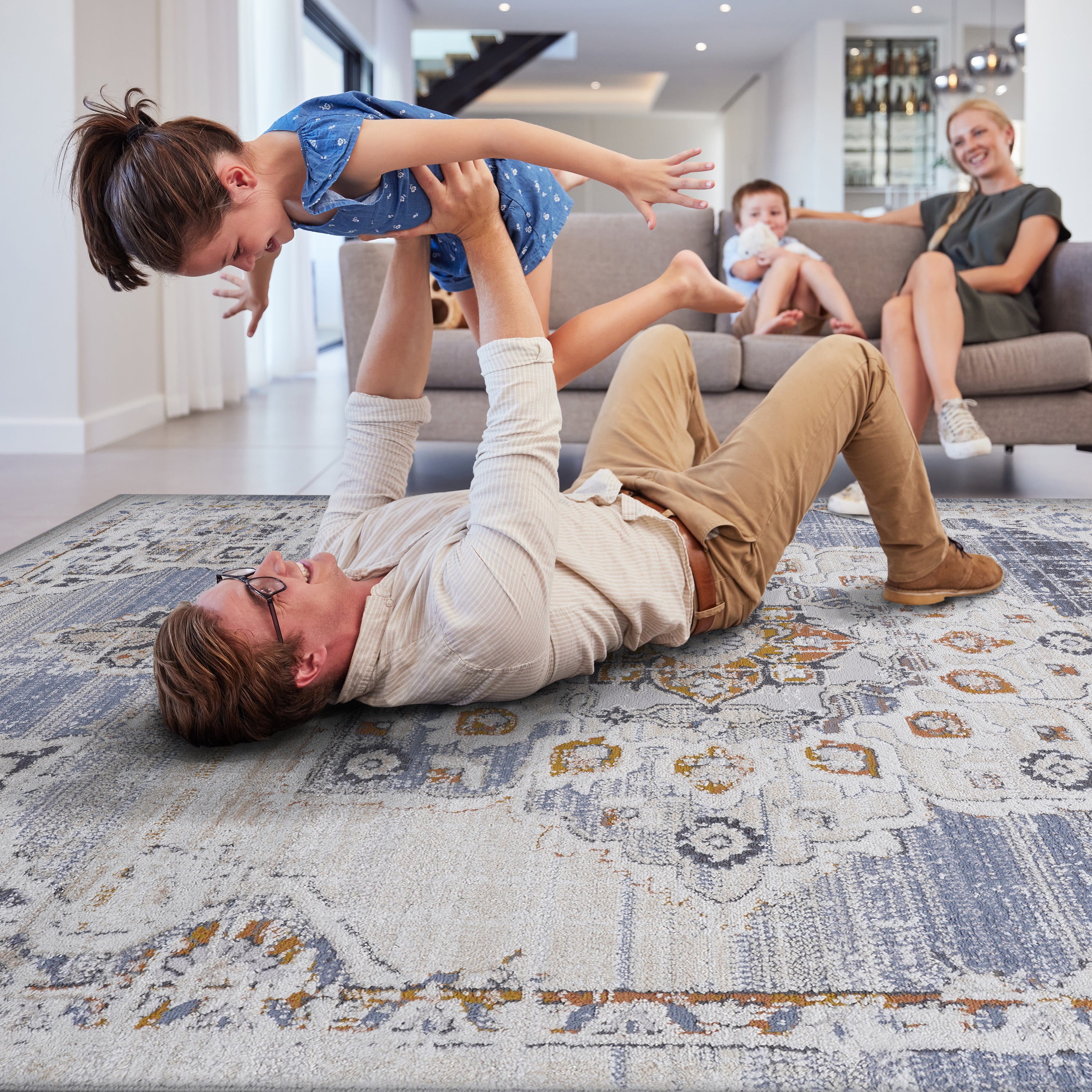 PAYAS Collection 6x9 Cream & Gold Medallion Area Rug - Stain-Resistant, Non-Shedding Polyester, Medium Pile, Kid & Pet-Friendly, Durable for Living Room, Bedroom, Entryway