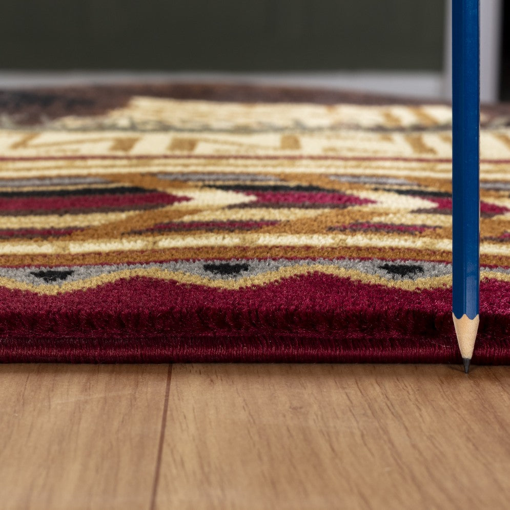 Nature's Nest Lodge Area Rug (2'7" x 7'3") - Stain-Resistant Polypropylene, Red Southwestern Bear Design for High-Traffic Living Rooms, Entryways, &amp; Bedrooms, Durable &amp; Pet-Friendly, 0.39" Pile, Made in Turkey