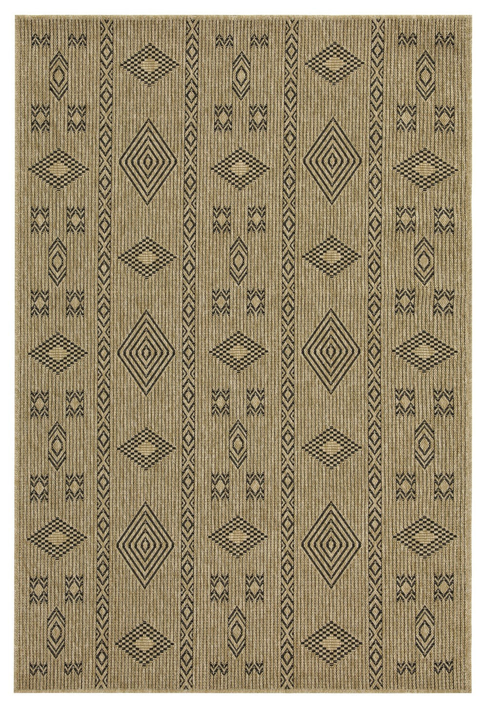 Earth Collection 2.6x7.3 ft Indoor/Outdoor Area Rug - Durable Polypropylene, Stain-Resistant, Flatweave for Entryways &amp; Patios - Easy Clean, Beige/Black