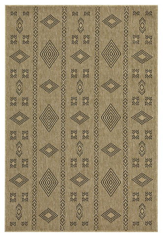 Earth Collection 2.6x7.3 ft Indoor/Outdoor Area Rug - Durable Polypropylene, Stain-Resistant, Flatweave for Entryways &amp; Patios - Easy Clean, Beige/Black