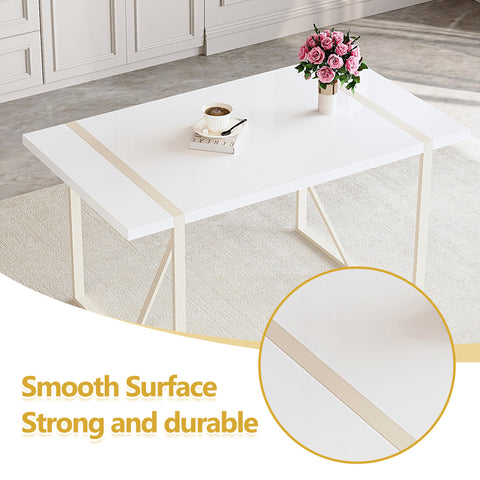 55" Cream-Style White MDF Dining Table Set with 6 Black PU Chairs & Silver Metal Legs - Modern Kitchen Furniture for Family Meals, Seats 6, Durable & Easy Assembly