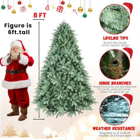 7.5FT Blue-Green Tint Christmas Tree | 2908 PE+PVC Tips | Full-Bodied &amp; Realistic | Hinged Branches for Easy Assembly | Stable Metal Stand | Eye-Catching Holiday Decor for Home &amp; Office