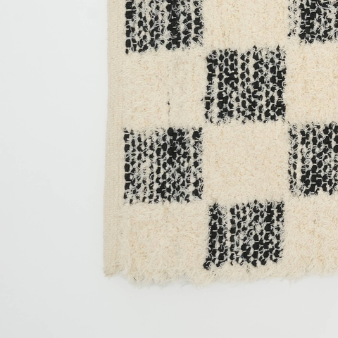 Checker 36x24" Scatter Rug: Soft Cotton Blend Accent Rug for Living Room, Bedroom, Entryway | Textured Black Handmade Look, Durable &amp; Easy Care Home Decor