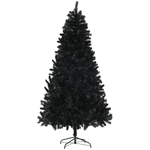 HOMCOM 7.5ft Black Artificial Christmas Tree: Auto-Open 1346 Branch Tips, Realistic Unlit Xmas Tree with Steel Base, Flame-Retardant Holiday Decor for Home & Office