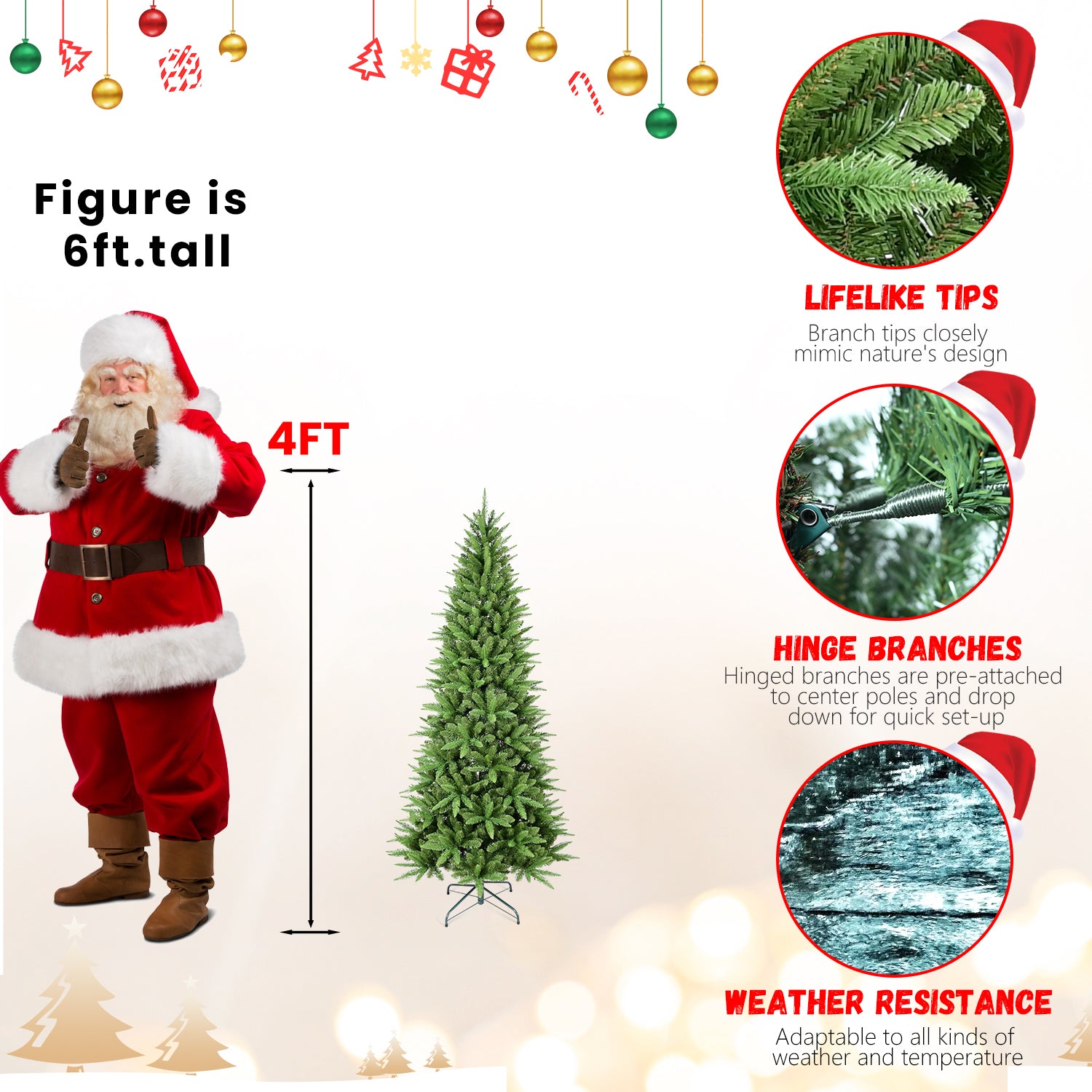 7.5FT Slim Green Christmas Tree: 1396 Realistic PE+PVC Tips, Hinged for Easy Setup, Sturdy Metal Stand - Perfect for Apartments, Corners & Small Spaces