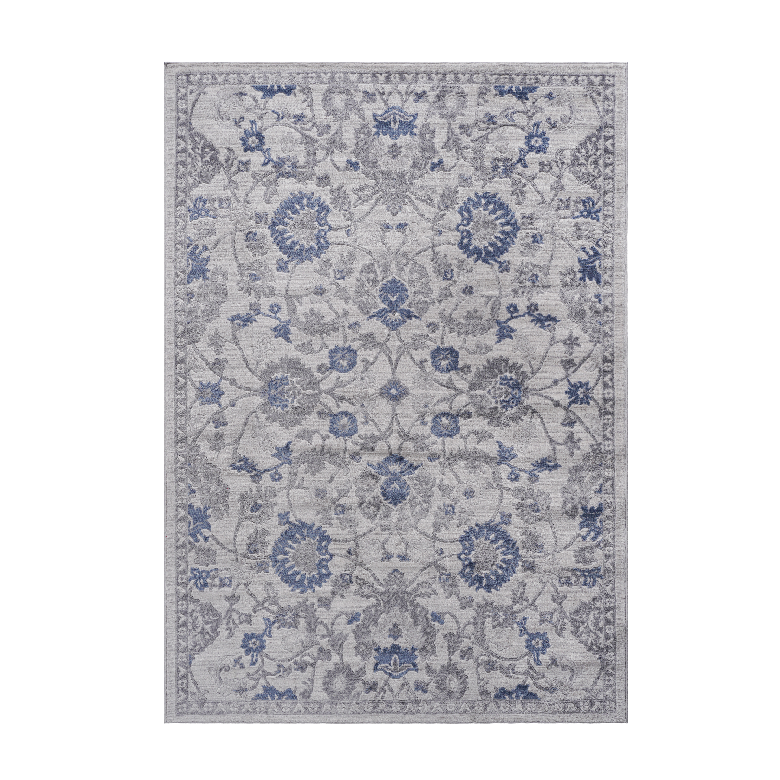 MARFI Collection 6x9 Oriental Area Rug - Stain Resistant Polyester, Blue/Silver, Medium Pile, Durable & Shed-Free for Living Room, Bedroom, Entryway, Home Office