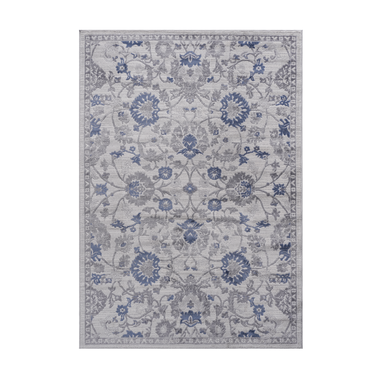 MARFI Collection 5x7 Oriental Area Rug - Stain-Resistant, Non-Shedding Polyester in Blue/Silver for Living Room, Bedroom, Entryway, Home Office - Durable & Easy Care