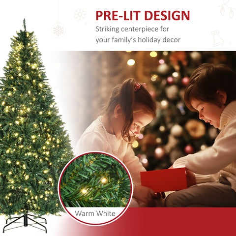 HOMCOM 7ft Pre-Lit Full Douglas Fir Artificial Christmas Tree | 700 Warm White LEDs | 2154 Realistic PVC Tips | Hinged Branches | Sturdy Metal Base | Lush Green for Home &amp; Holiday Decor