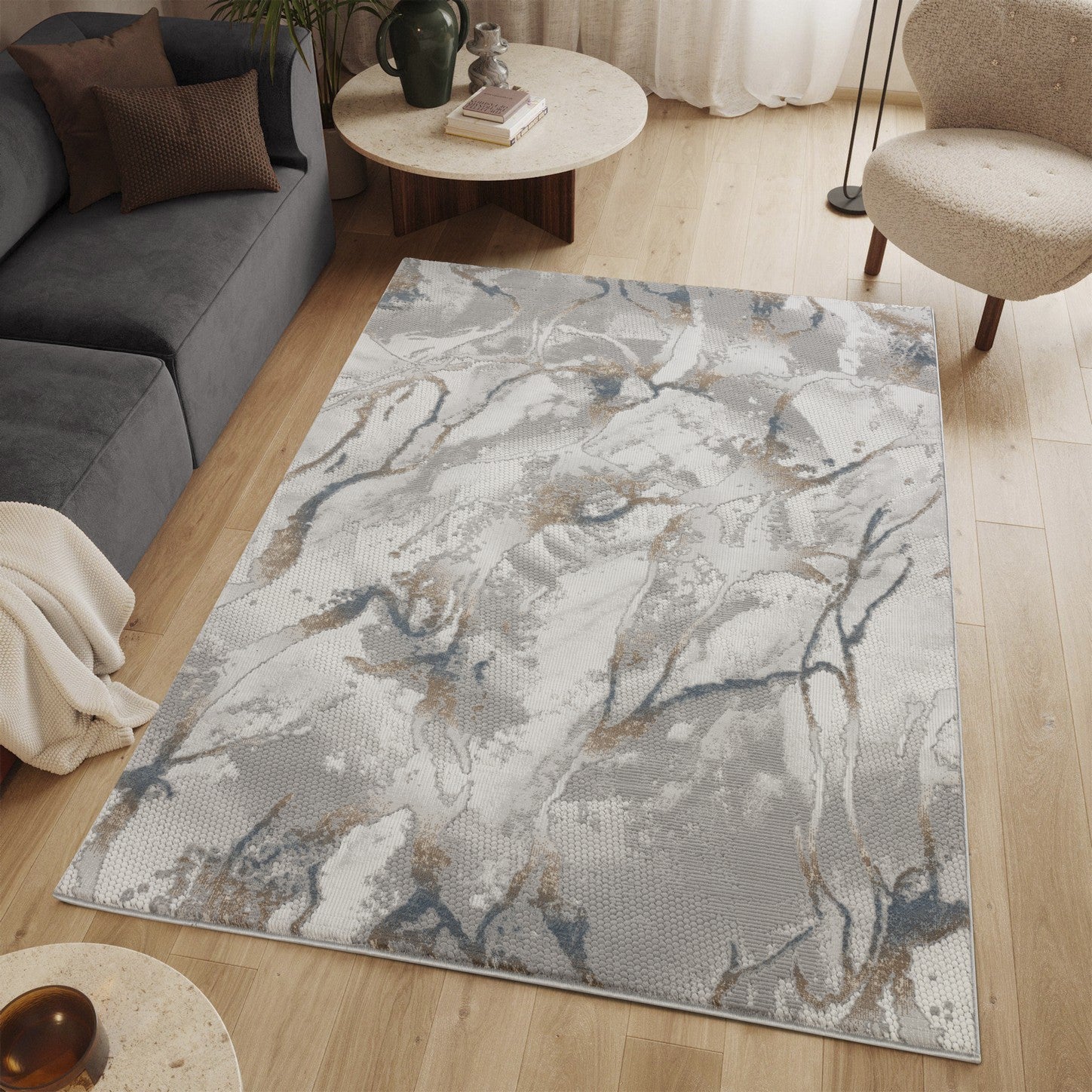 Geometrix GC_DIM1001 7'10" x 10'6" Gray Abstract Polyester Area Rug - Modern, Contemporary Style for Living Room, Bedroom, High Traffic Areas - Stain Resistant, Kid &amp; Pet Friendly, Made in Turkey