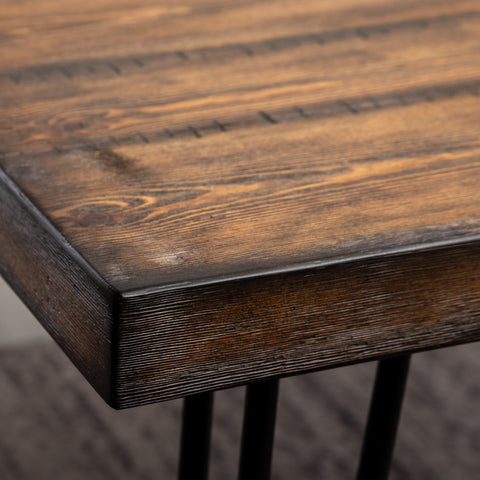 Amisos 6-Piece Dining Set: Rustic Dark Pine Hairpin Table, 4 Upholstered Chairs with Brass Nailheads, Wood Bench - Seats 6 for Dining Room, Modern Farmhouse Style