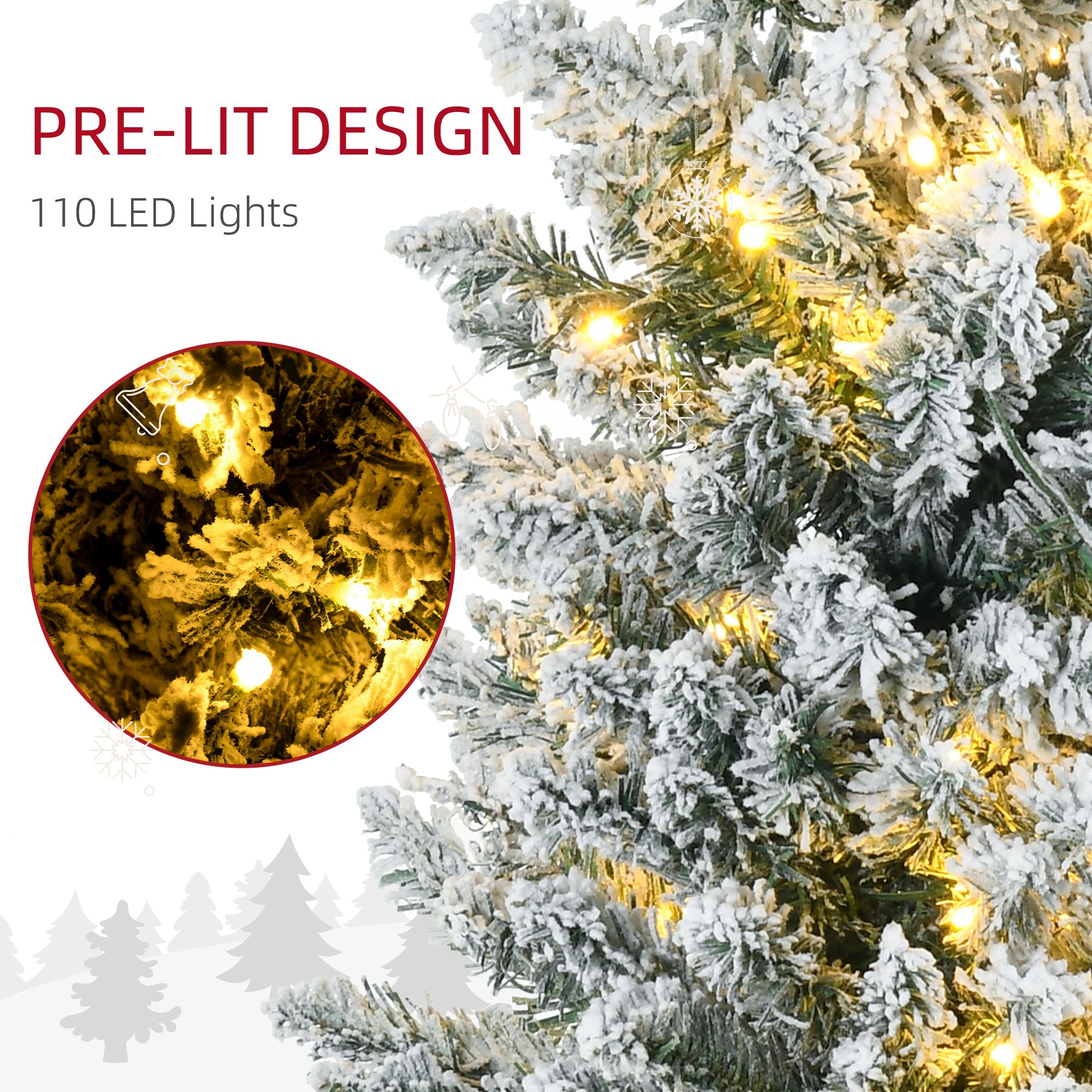 HOMCOM 5' Slim Noble Fir Artificial Christmas Tree - Pre-Lit Warm White LEDs, 294 Tips, Realistic Green Plastic for Home & Holiday Decor