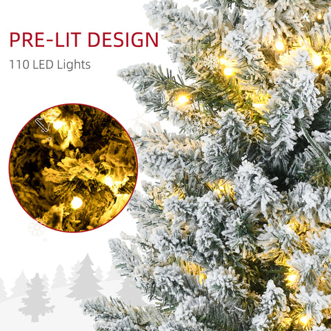 HOMCOM 5' Slim Noble Fir Artificial Christmas Tree - Pre-Lit Warm White LEDs, 294 Tips, Realistic Green Plastic for Home & Holiday Decor