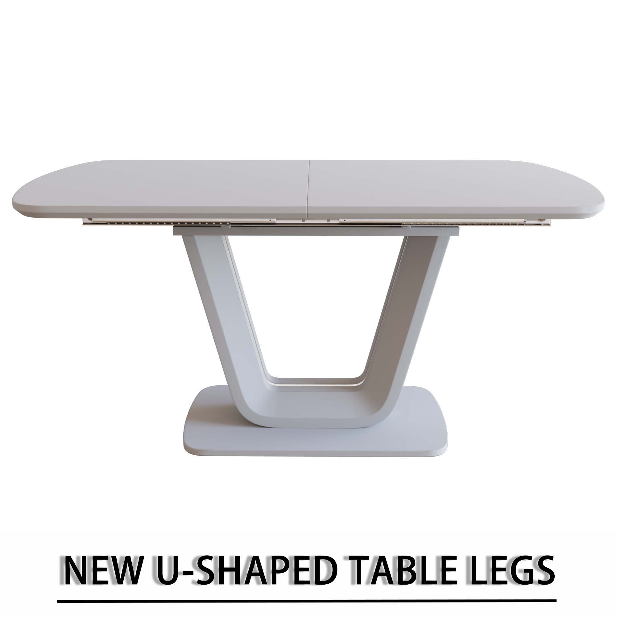 Expandable Dining Table Set for 2-8 People, 63-79" Gray MDF Kitchen Table with 4 PU Leather Padded Chairs, U-Shaped Legs, Modern Farmhouse Style for Dining Room & Living Room