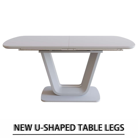 Expandable Dining Table Set for 2-8 People, 63-79" Gray MDF Kitchen Table with 4 PU Leather Padded Chairs, U-Shaped Legs, Modern Farmhouse Style for Dining Room & Living Room