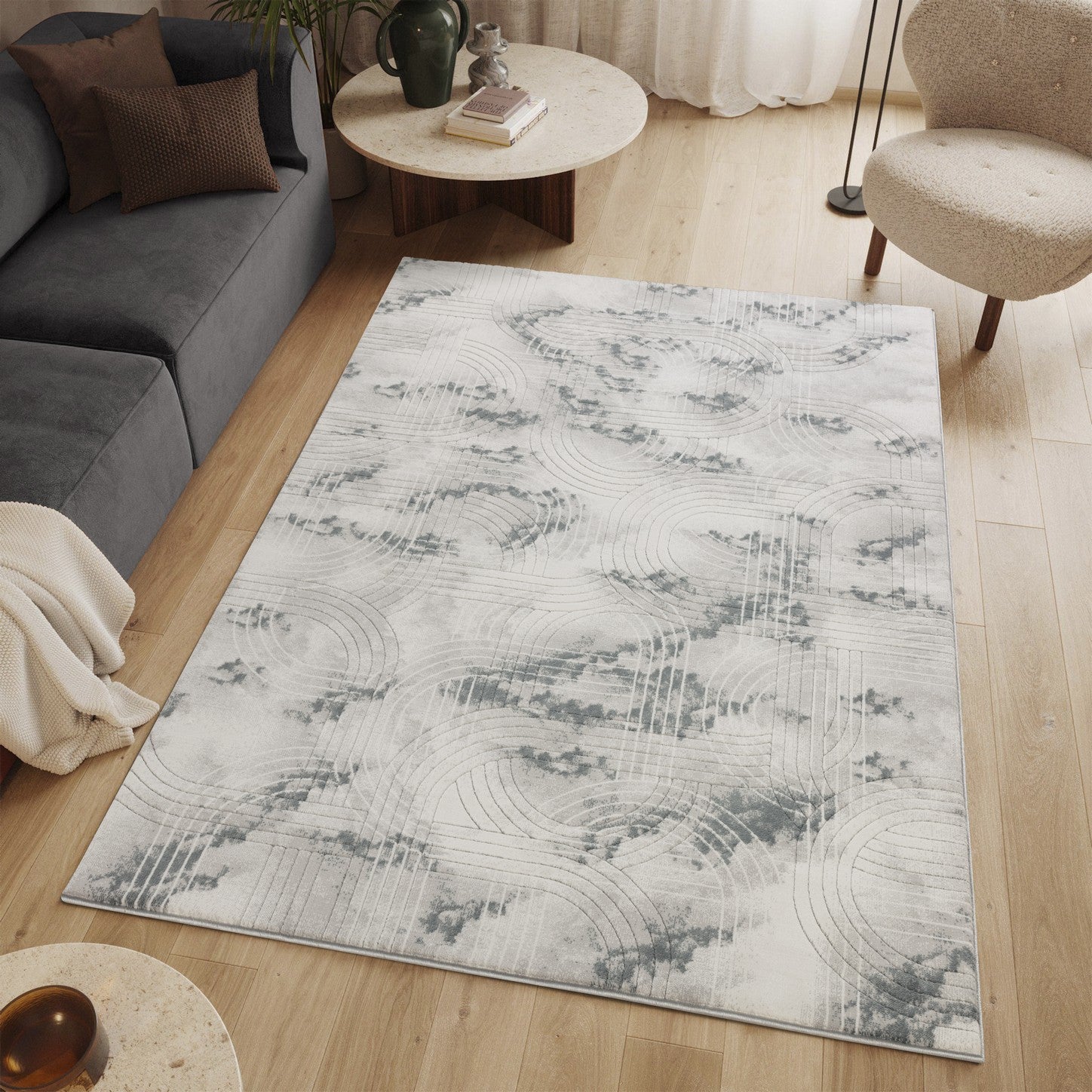 Geometrix GC_DIM1003 Gray 5'3" x 7'3" Area Rug | Ultra-Soft Polyester, 3D Geometric Design, Low Pile for Entryways &amp; High Traffic, Stain Resistant, Made in Turkey