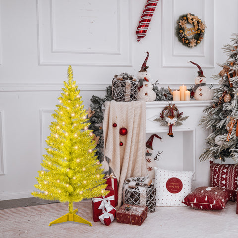 4FT Gold Christmas Tree with 50 UL Lights, 122 PVC Tips - Prelit Artificial Holiday Tree for Indoor Tabletop, Small Spaces, Apartments, Offices - Festive Gold Decor