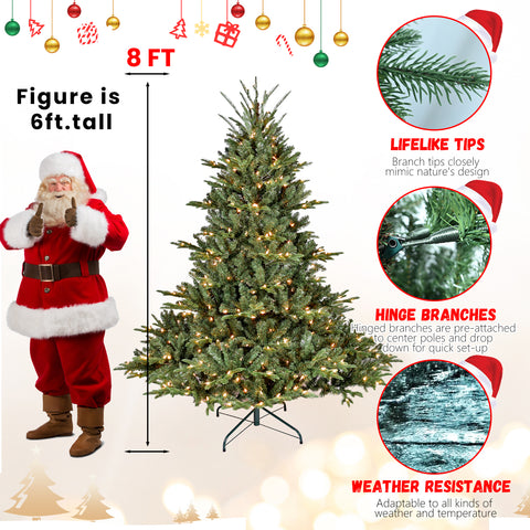 7.5FT Full Shape Christmas Tree | 2441 PE/PVC Tips, 850 UL Warm White Lights | Hinged for Easy Setup | Sturdy Metal Stand for Home &amp; Office Decor