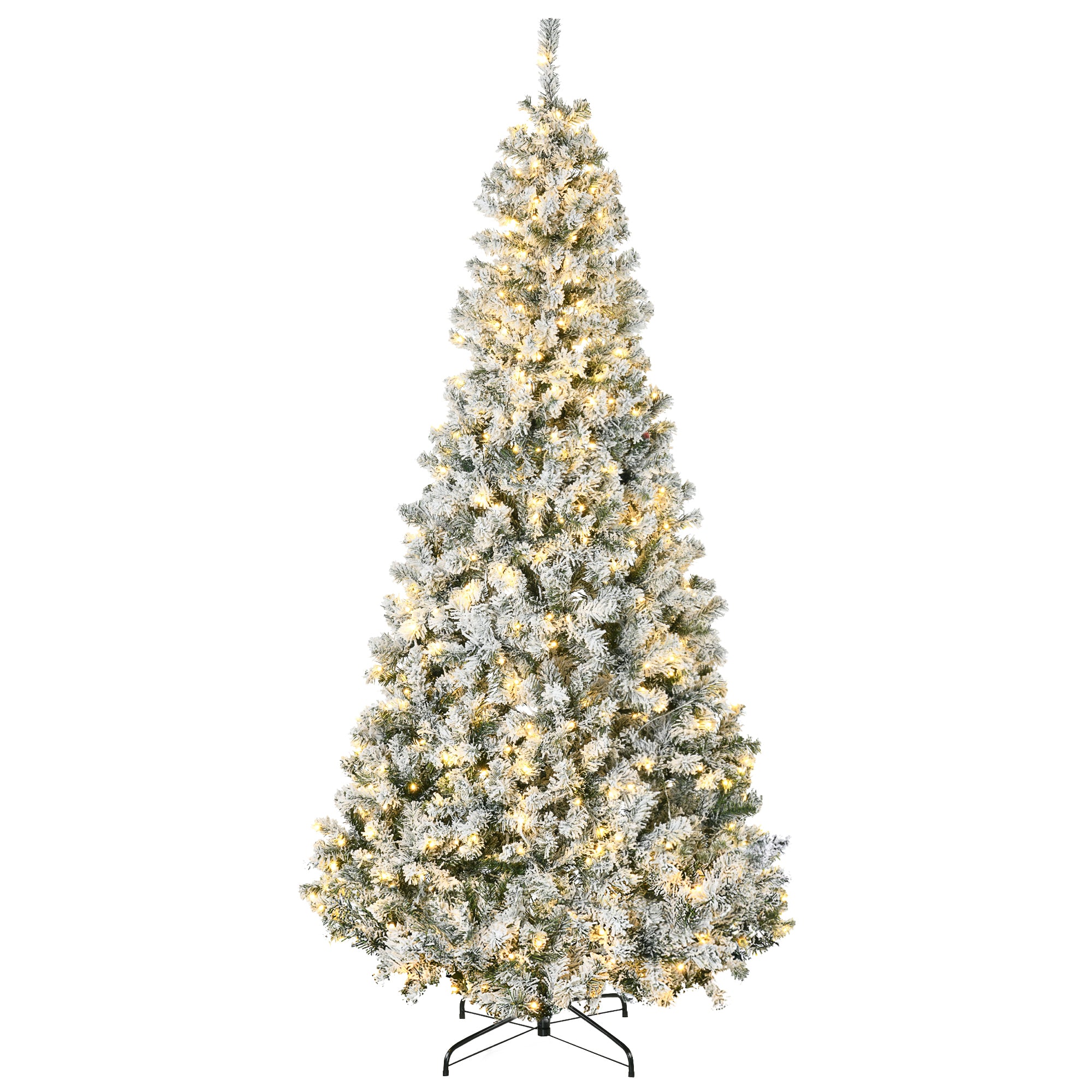 HOMCOM 7.5ft Snow Flocked Artificial Christmas Tree | 1188 Branches, 500 Warm White LED Lights, Auto Open, Green | Realistic Holiday Decor for Indoor Home & Fireplace Ambiance
