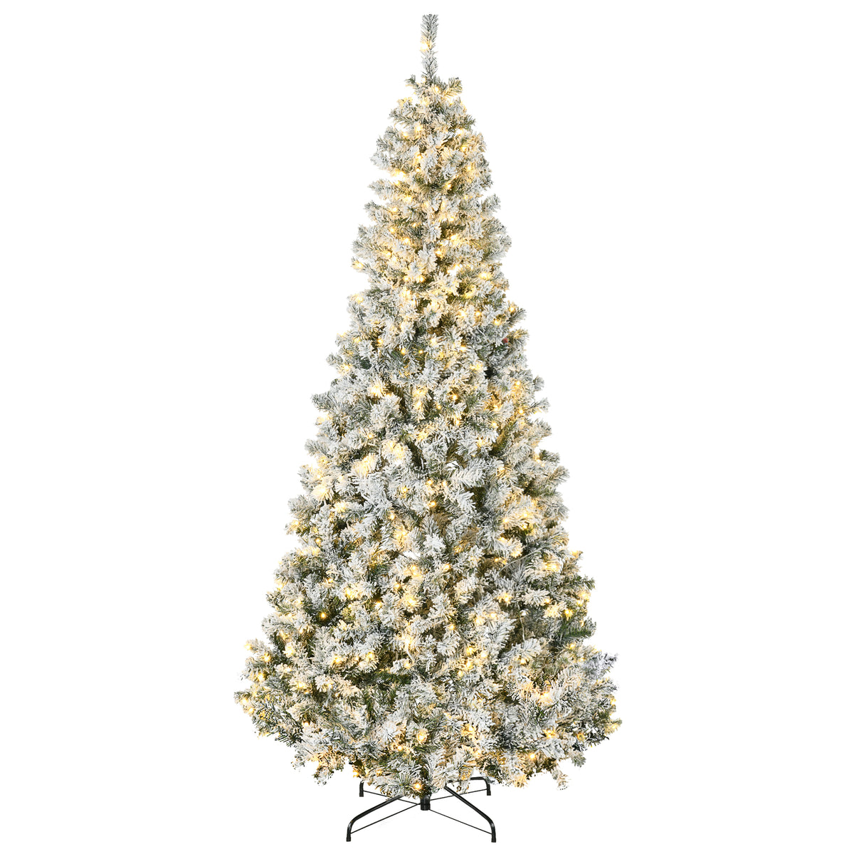 HOMCOM 7.5ft Snow Flocked Artificial Christmas Tree | 1188 Branches, 500 Warm White LED Lights, Auto Open, Green | Realistic Holiday Decor for Indoor Home & Fireplace Ambiance
