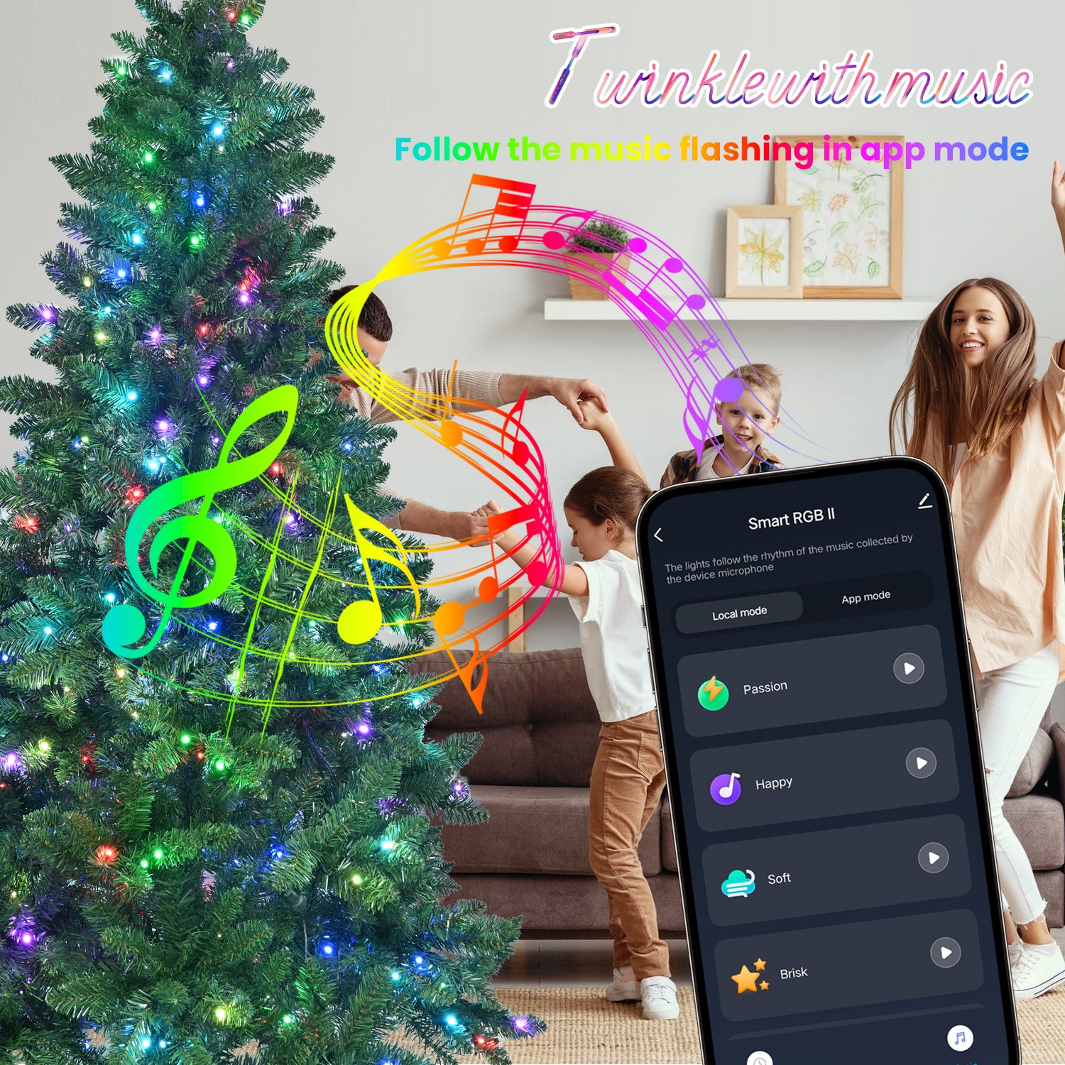 9ft WiFi Smart Christmas Tree: 620 RGB LED Lights, Music Sync, 38 Functions, 1721 PVC Tips, Hinged, Metal Stand - Green Holiday Decor for Festive Indoor Spaces