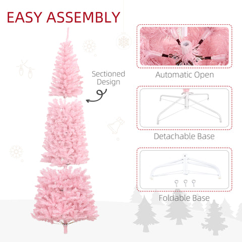 HOMCOM 8ft Pink Slim Douglas Fir Artificial Christmas Tree | 1168 Realistic Branch Tips | Easy Assembly | Steel Base | Perfect for Apartments &amp; Small Spaces