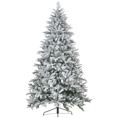 HOMCOM 8ft Snow Flocked Artificial Christmas Tree | 2003 Tips, Hinged Green Pine | Easy Assembly, Flame Retardant | Foldable Metal Stand for Home, Office, Holiday Decor