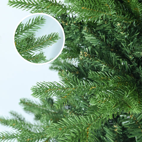 6.5FT Green PVC+PE Hinged Christmas Tree - 2142 Lush Tips, Full &amp; Realistic Mixed Needle Design, Sturdy Metal Stand for Festive Home Decor