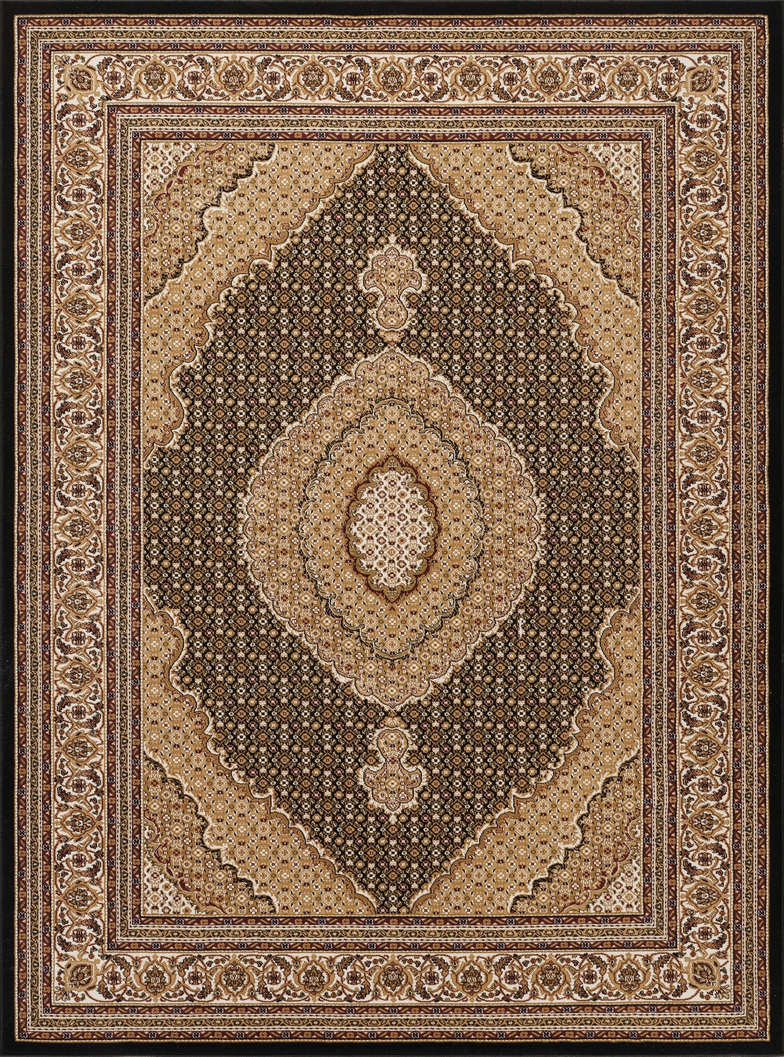 Manchester GC_HER5003 Black & Ivory 2x3 ft. Area Rug - Classic Herati Medallion, Durable Polypropylene, Low Pile for Living Room, Office, Entryway, Made in Turkey