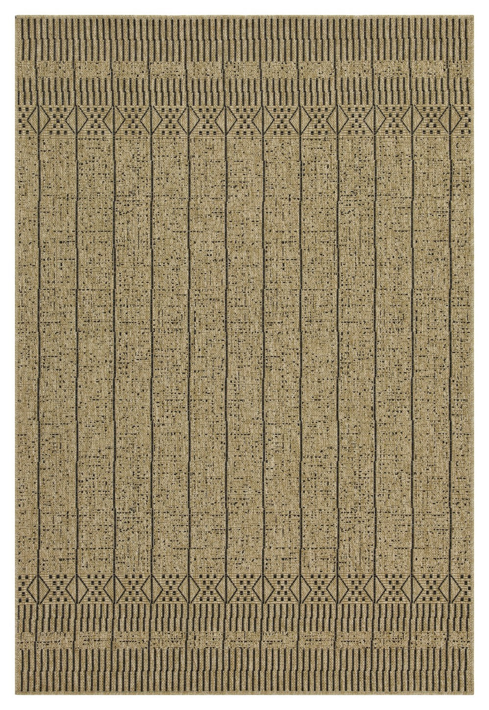 Earth Collection Jute/Black 2'7"x7'3" Indoor/Outdoor Area Rug - Durable Polypropylene, Stain Resistant, Easy Clean, Flatweave for Patios, Decks, Entryways