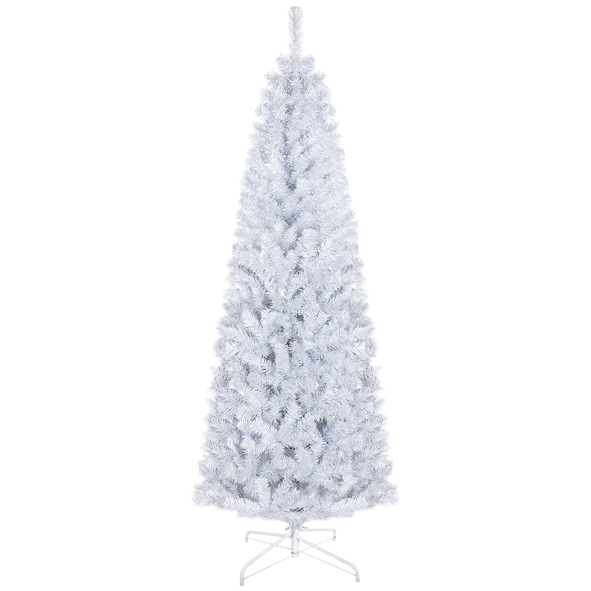HOMCOM 6ft White Pencil Christmas Tree - Unlit Slim Artificial Douglas Fir with 618 Realistic Tips, Flame-Retardant Plastic, Easy Assembly & Storage for Festive Home Decor