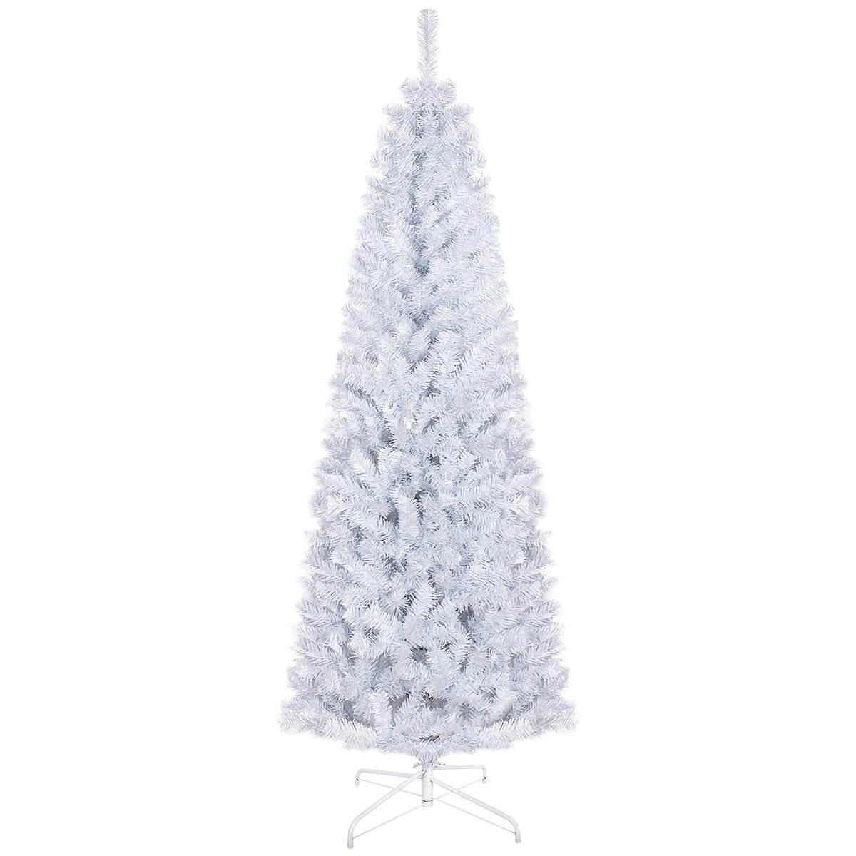 HOMCOM 6ft White Pencil Christmas Tree - Unlit Slim Artificial Douglas Fir with 618 Realistic Tips, Flame-Retardant Plastic, Easy Assembly & Storage for Festive Home Decor