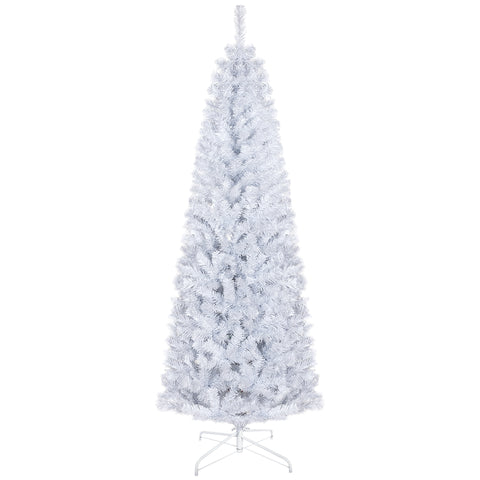 HOMCOM 6ft White Pencil Christmas Tree - Unlit Slim Artificial Douglas Fir with 618 Realistic Tips, Flame-Retardant Plastic, Easy Assembly & Storage for Festive Home Decor