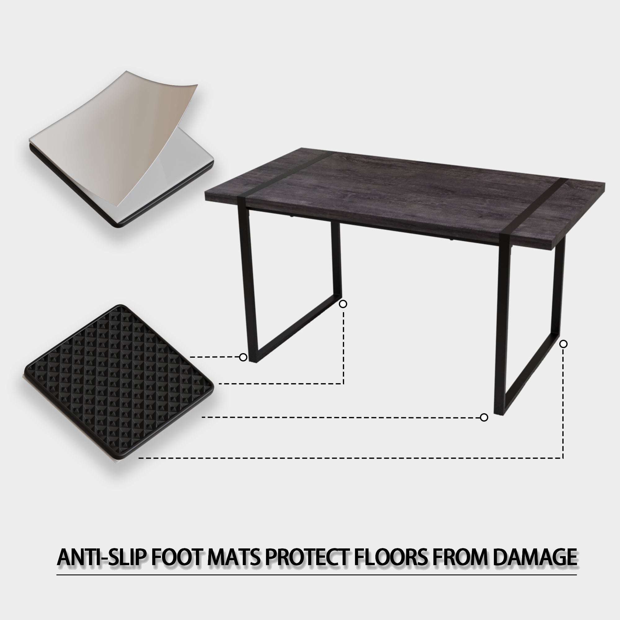 59" Black Rectangular MDF Dining Table Set with 4 PU Armless Chairs - Modern Industrial Farmhouse Style for Kitchen, Dining Room, Office - Comfortable Cushioned Backrests, Sturdy Metal Legs, Easy Assembly