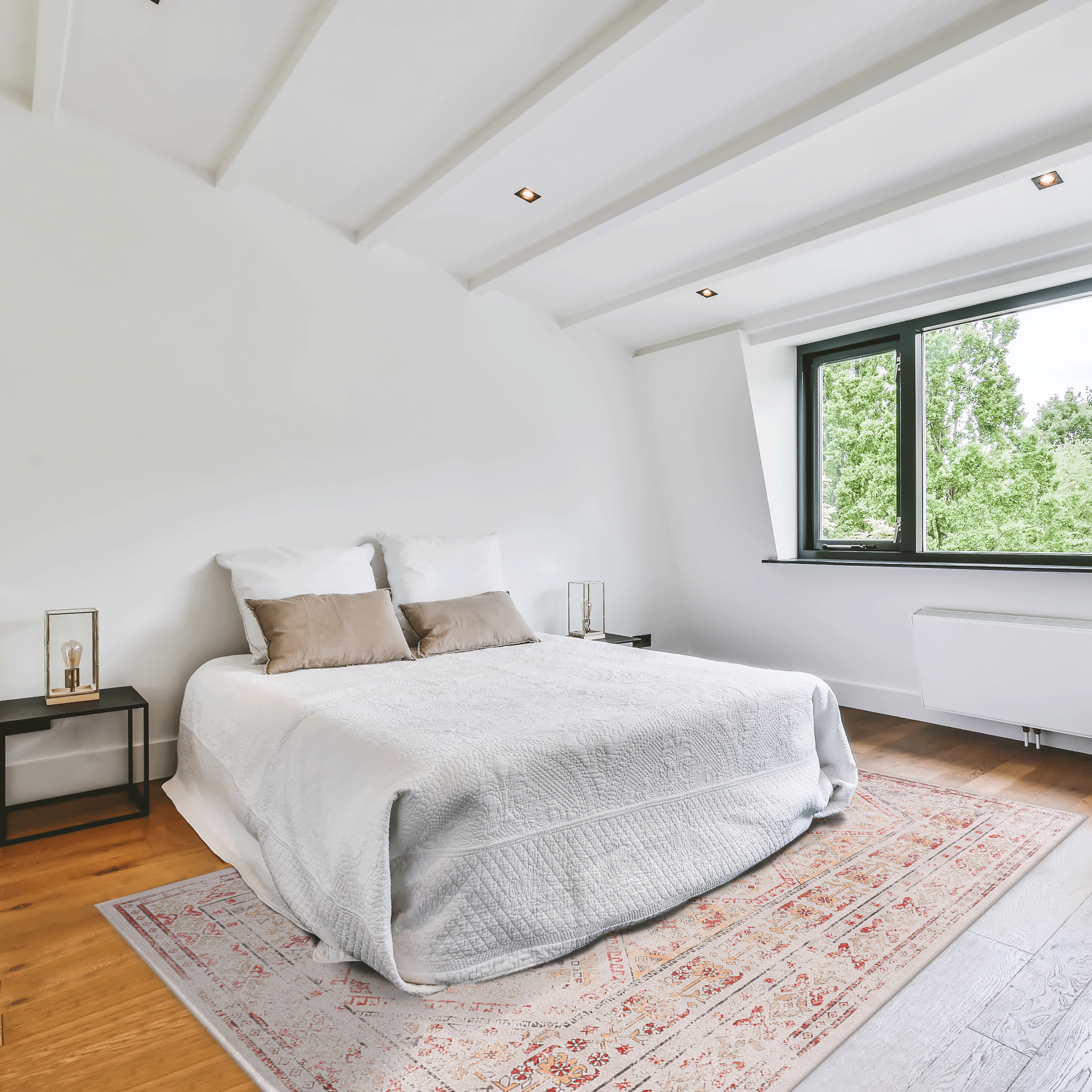 MAVAL 3x5 Washable Area Rug - Super Soft Chenille Boho Beige Polyester, Non-Slip, Stain-Resistant, Low Pile for Living Room, Bedroom, Hallway, Kitchen, Playroom